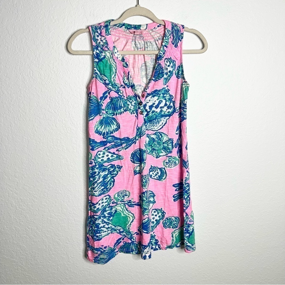Lilly Pulitzer Dress Women’s XS Seashell Pink Blue Sheath Sleeveless B29